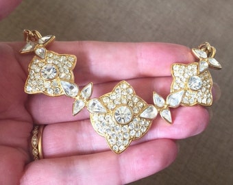 Trfiari Rhinestone Necklace - Gold Plated - Crystal Rhinestones - Collectible - Vintage