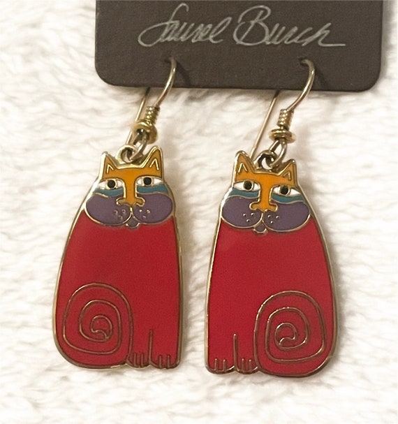 Laurel Burch Red OLIVIA Earrings - Retired Design 