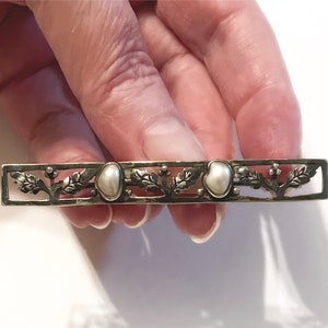 Freshwater Pearl and Sterling Leafy Brooch - Antique - 1920s