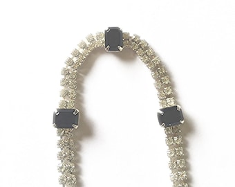 Rhinestone Bracelet - Clear and Black Rhinestones - Vintage