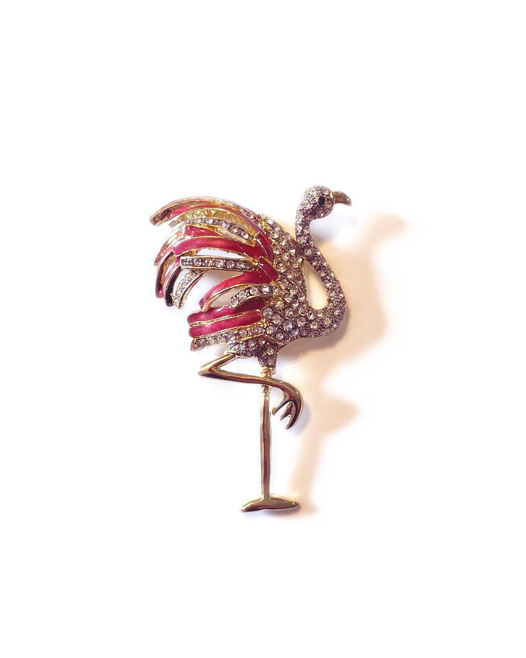 Pink Flamingo Brooch Rhinestone and Enamel Large Brooch Rare Etsy