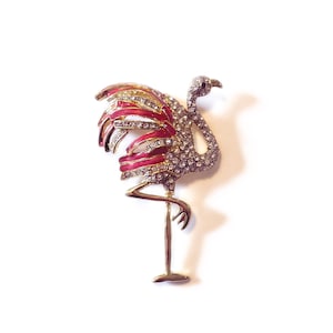 Pink Flamingo Brooch - Rhinestone and Enamel - Large Brooch - Rare