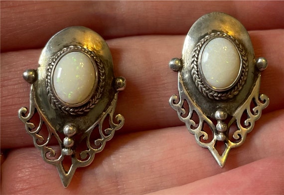 Antique Victorian Opal Earrings - Sterling Silver - image 3