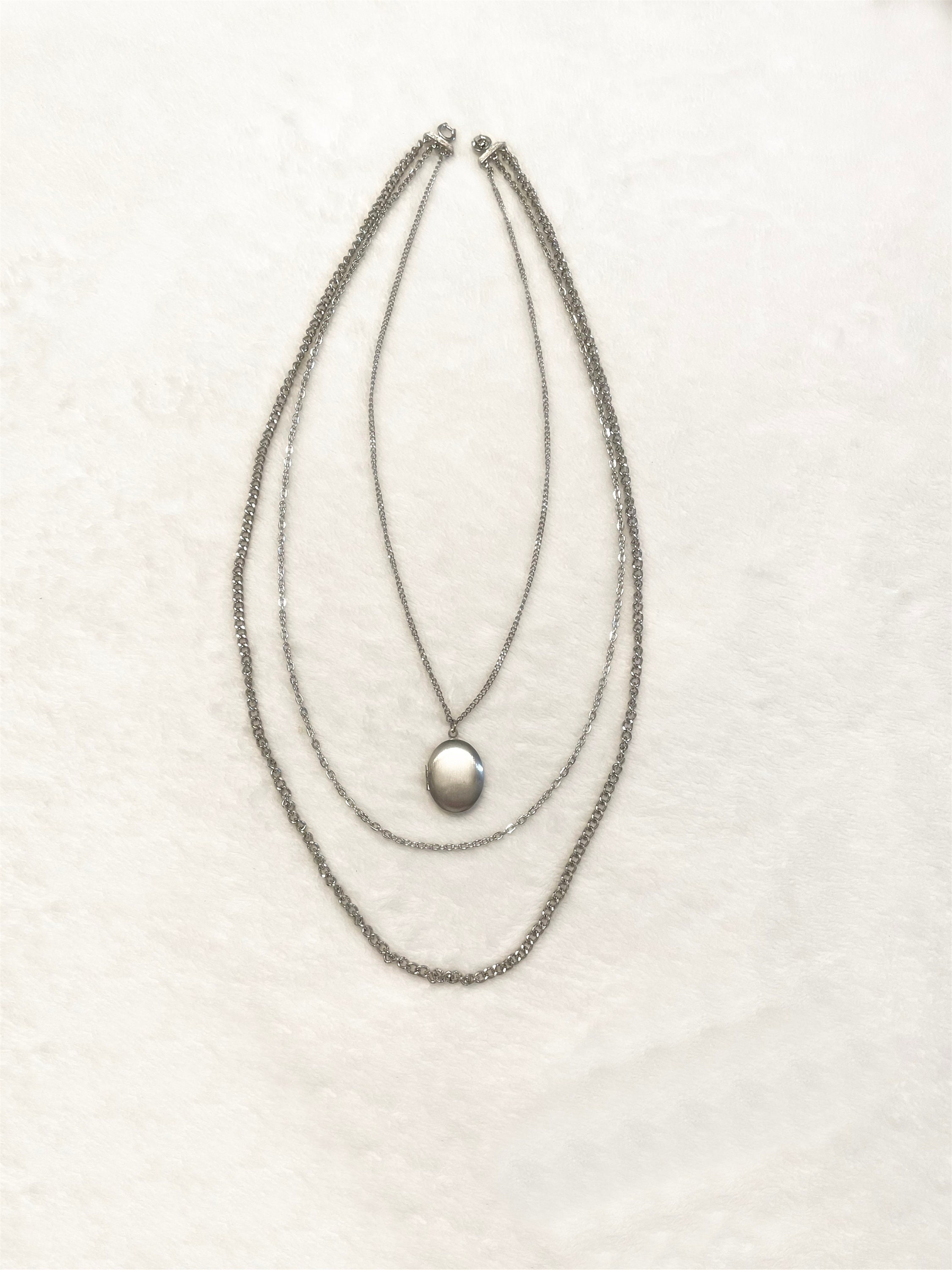 Triple Chain Locket Pendant Necklace 