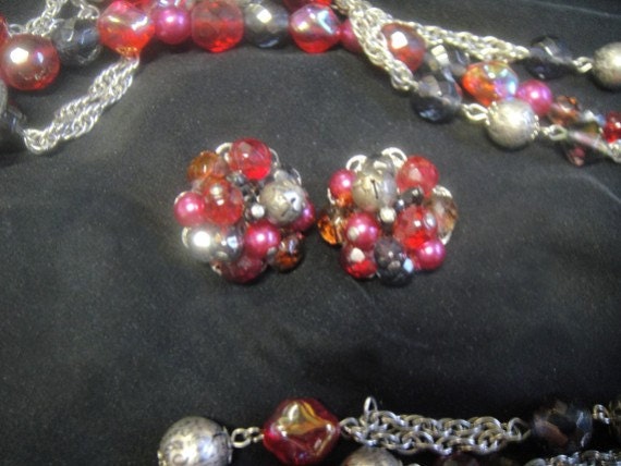 Full Parure - Bracelet, Necklace, Earrings - Red,… - image 4
