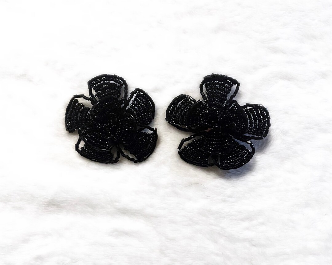 Pair of Black Bead Shoe Clips Vintage Etsy
