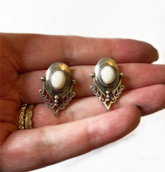 Antique Victorian Opal Earrings - Sterling Silver - image 2