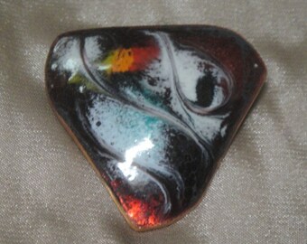 Copper and Enamel Brooch Pin - Vintage 1940s