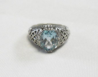 Blue Topaz Ring - 3 Carat Natural Blue Topaz - Solid Sterling Silver - Vintage