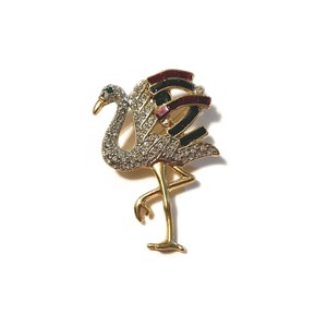 Flamingo Brooch - All Rhinestones - Goldtone Metal - Vintage New Old Stock Brilliant Flamingo Brooch