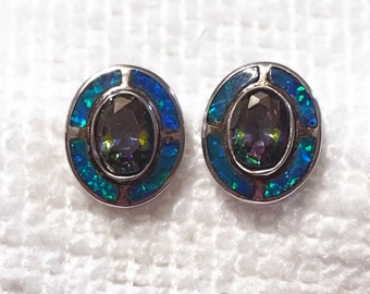 Opal and Mystic Topaz Earrings - Sterling Silver - Vintage