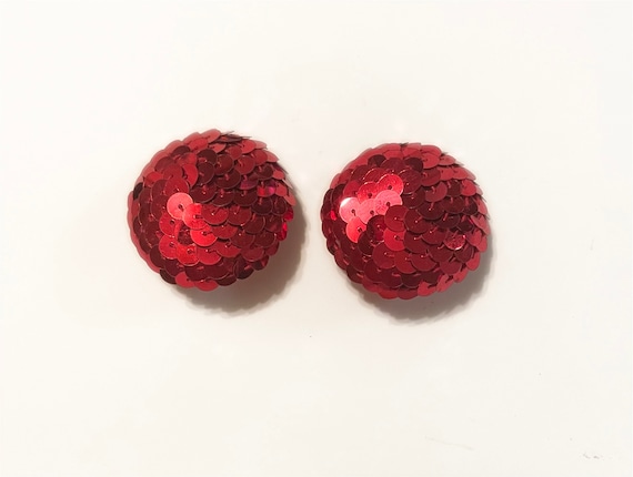 Red Sequined Shoe Clips or Clip Earrings - Vintag… - image 1