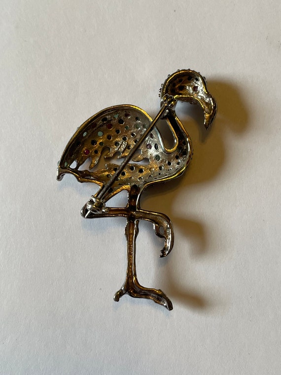 Flamingo Brooch - Emerald Ruby Sapphire - Sterlin… - image 3