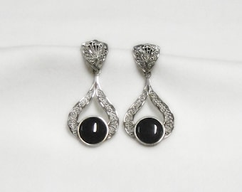 Sterling Silver and Onyx Earrings -Vintage