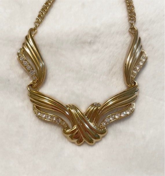 Rhinestone Necklace - Gold Plated - Crystal Rhines