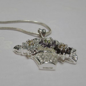 Flower Basket Necklace Gemstone Floral Pendant Necklace Sterling Silver Genuine Amethyst Garnet Citrine Peridot Quartz Gems Vintage image 4