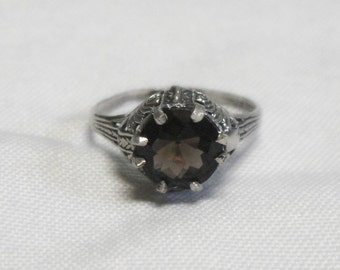 Smoky Quartz Ring - 2 Carats - Sterling Silver - Vintage