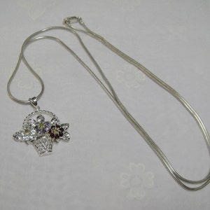 Flower Basket Necklace Gemstone Floral Pendant Necklace Sterling Silver Genuine Amethyst Garnet Citrine Peridot Quartz Gems Vintage image 3