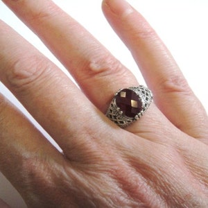 Garnet Ring - 3 Carat Genuine Garnet - Solid Sterling Silver - Victorian Style