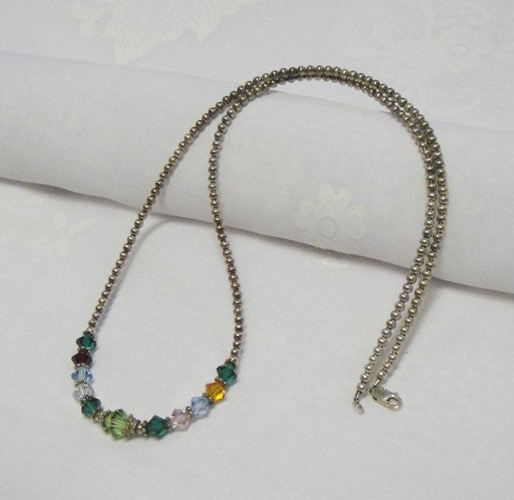 Vintage Necklace-EB1835 Multi Color Gemstone Sterling Silver Bezel Set Necklace Vintage Necklace-EB1835 Multi Color Gemstone Sterling Silver Bezel Set Necklace