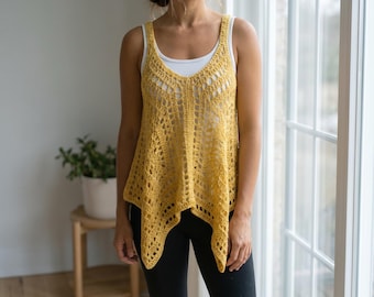 Patrón de ganchillo fácil para top tipo túnica: top halter con tirantes para mujer (descarga en PDF)