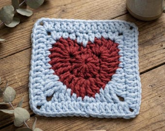 Patrón de crochet para el cuadrado de la abuela con forma de corazón sólido (PDF) / Motivo fácil para San Valentín