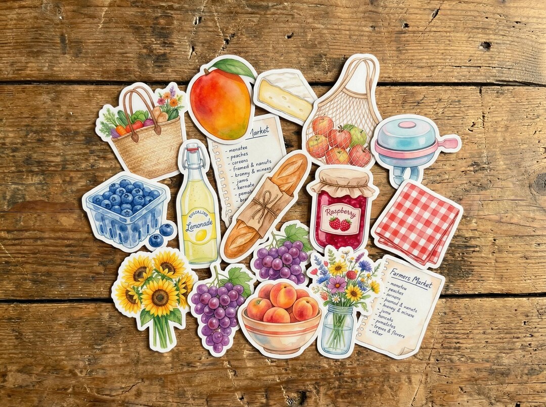 15 Pack Watercolor Picnic Stickers for Planner Scrapbook, Farmers ...