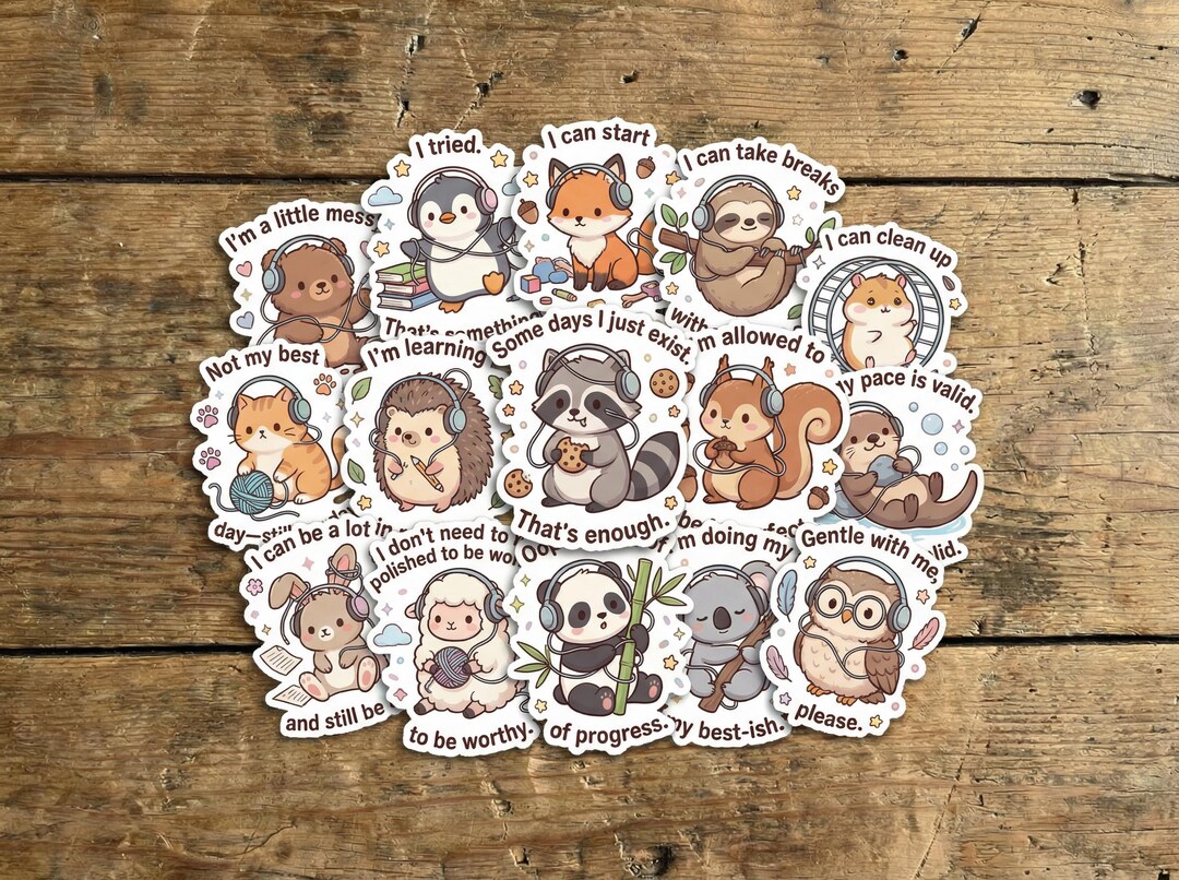 15 Pack ADHD Mental Health Stickers for Laptop and Planner, Cute Animal ...