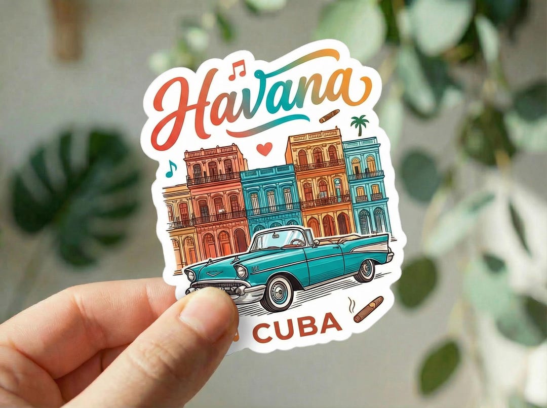 Havana Cuba Sticker, Vintage Car Travel Sticker, Cuban Colonial ...