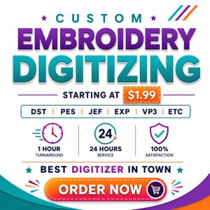Custom Embroidery Digitizing Service, Logo Digitizing, Convert to DST, Image Digitizing, Embroidery Fonts, Script Fonts, Applique Embroidery