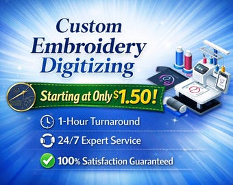 Custom Embroidery Digitizing ; logo design , digital files , dst pes emb