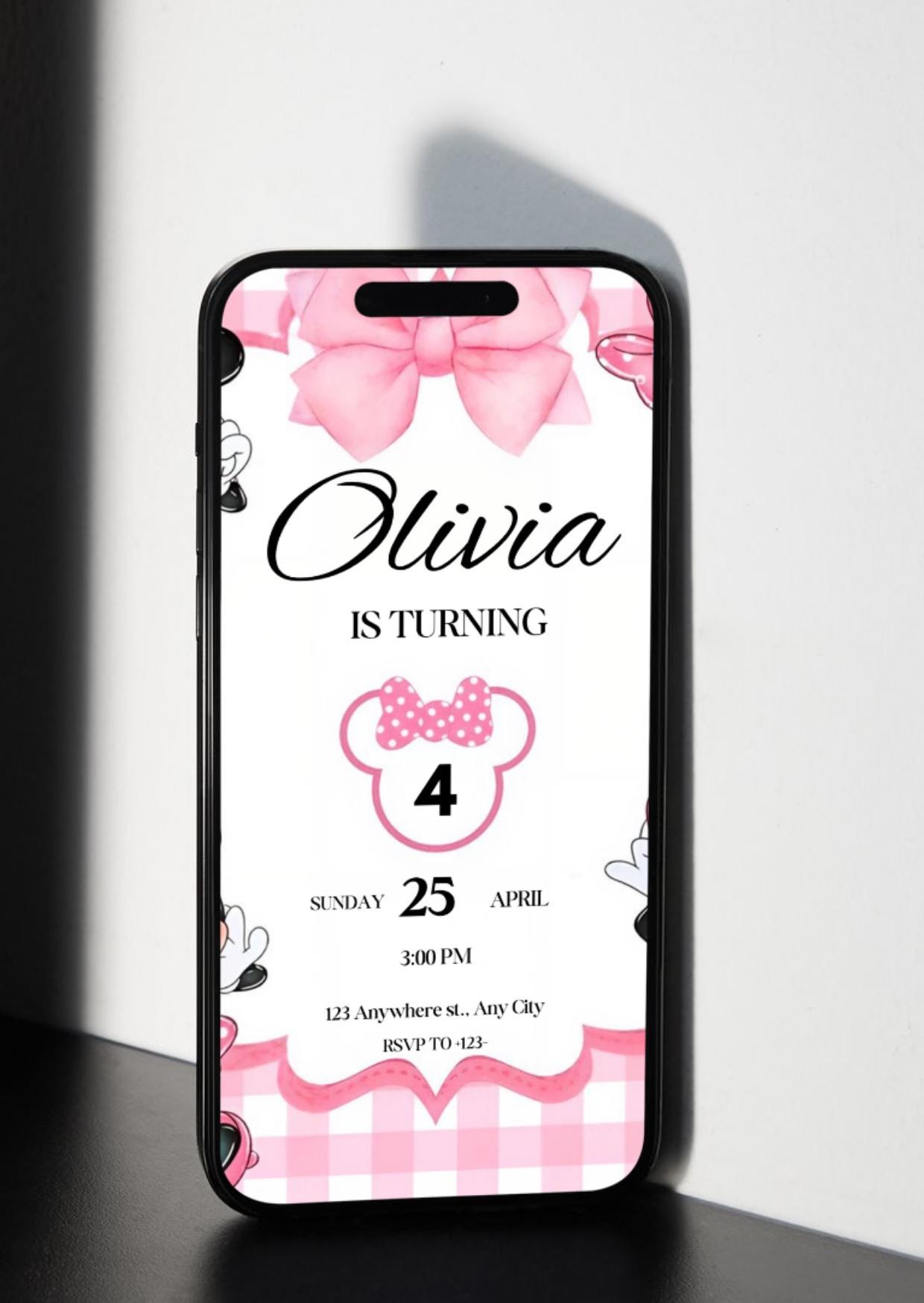 Editable Pink Minnie Mouse Birthday Invitation, Watercolor Girls Party ...