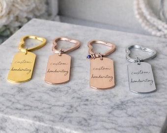 Op maat gegraveerde sleutelhanger WERKELIJK HANDSCHRIFT Gepersonaliseerde cadeau roségoud metaal zilver sleutelhanger hart bedel sleutelhanger