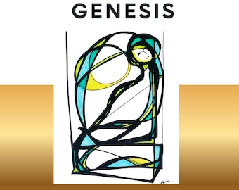 Abstrakcyjna grafika liniowa Genesis | Nowoczesny kolorowy rysunek | Symboliczna sztuka ścienna | Współczesny wystrój | Natychmiastowe pobranie