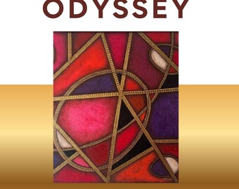 Abstrakcyjny wydruk artystyczny „Odyssey” | Odważna, czerwona i fioletowa dekoracja ścienna | Nowoczesny, geometryczny wydruk | Natychmiastowe pobranie