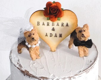 Yorkie Wedding Cake Topper | Pet Dog Animal Cake Topper | Miniature Bride & Groom Terrier Dog Cake Decoration | Funny Cake Topper