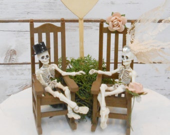 Halloween Wedding Cake Topper | Bride & Groom Skeletons | Victorian Gothic Cake Topper | Skeleton Wedding Cake Topper | Til Death Do Us Part