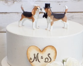 Beagle Wedding Cake Topper | Mr and Mrs Animal Cake Topper | Custom Initialed Cake Decoration | Funny Cute Dog Cake Topper | Dog Lovers