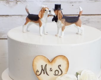 Beagle Wedding Cake Topper | Mr & Mrs Dogs | Personalized Initialed Heart