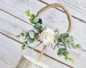 Rustic Eucalyptus Greenery Cake Topper Wreath | Floral Hoop Ring Cake Decorations | Boho Weddings | Artificial Greenery Cake Table Decor