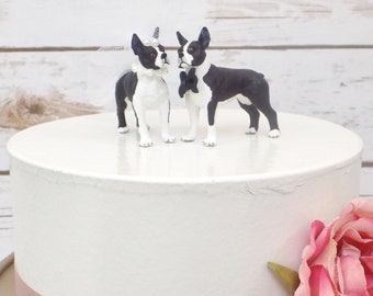 Boston Terrier Wedding Cake Topper | Pet Dog Cake Topper | Cute Dog Wedding Decor | Animal Cake Topper | Mr & Mrs | Bride and Groom Dogs