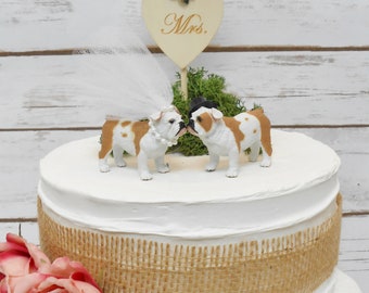 Bulldog Wedding Cake Topper | Animal Cake Topper | Dog Lover Cake Topper | Pet Bull Dog | Domestic Dog | Bride & Groom | Mr and Mrs Cake