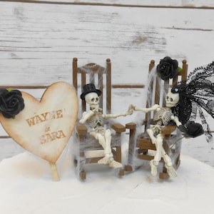 Personalized Halloween Wedding Cake Topper | Skeleton Cake Decoration | Gothic Wedding | Til Death Do Us Part | Skeleton Cake Topper