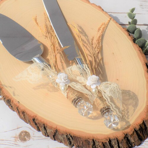 Rustic Fall Wedding Cake Serving Set Twine Handle Cake Knife Etsy