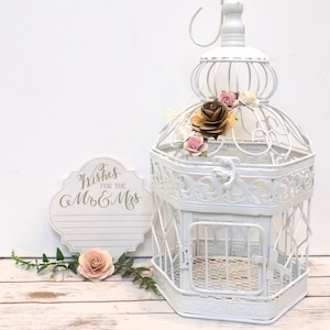 Wedding Guest Book Alternative White Birdcage Wishes for the Mr & Mrs Spring Floral Wedding Decor Unique Guestbook Shabby Decor image 1