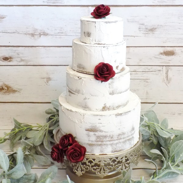 Cake Flower Decorations | 2" Artificial Paper Roses | Wedding Cake Topper Roses | Burgundy Flowers | Simple Elegant Wedding Cake Decor