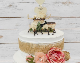 Reindeer Couple Wedding Cake Topper | Animal Cake Topper | Rustic Winter Wedding Cake | Wildlife Nature Wedding Decoration | Mr & Mrs