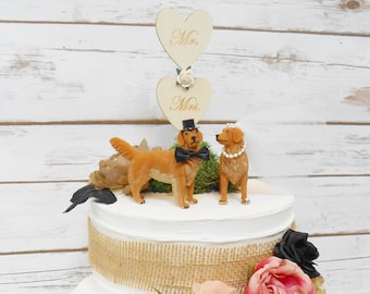 Golden Retriever Dog Couple Wedding Cake Topper | Animal Cake Topper | Family Pet | Rustic Wedding Decor | Dog Lover | Backyard Wedding