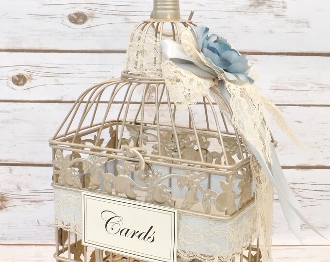 Blue & Gold Wedding Wedding Card Box | Birdcage Card Holder | Pale Blue ...