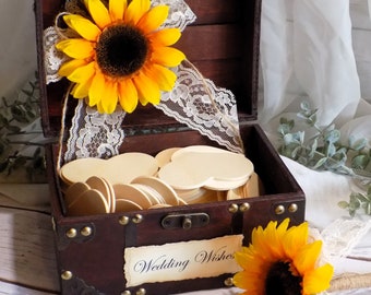Guest Book Alternative | Sunflower Wedding Wishes and Advice Box | Wood Wedding Trunk | Rustic Spring Wedding Decor | Wedding Gift